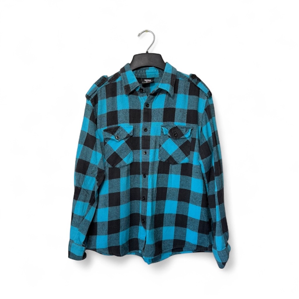 9K Clothing Co Flannel Plaid Shirt Teal & Black Size M